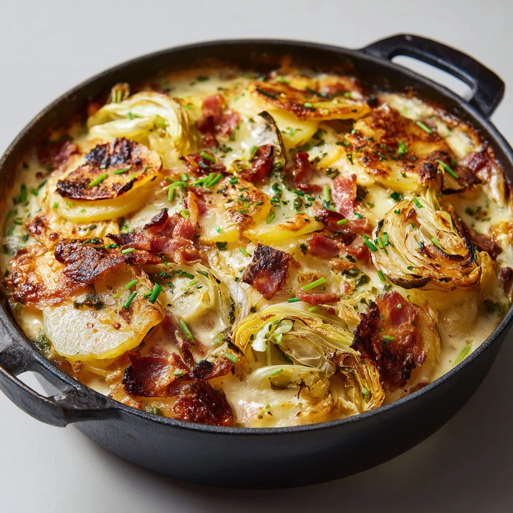 Tofaye grand-mère aux poireaux, lardons et échine fumée.