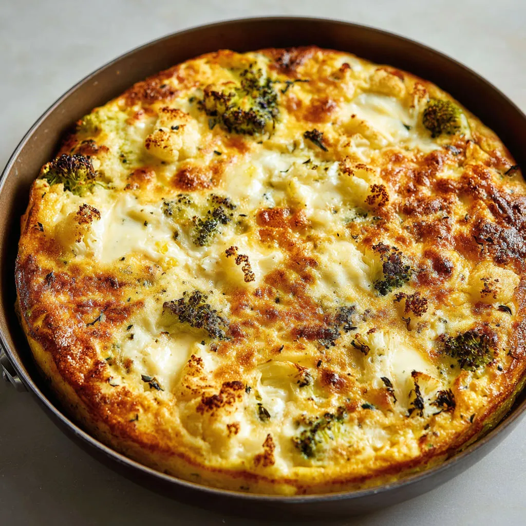 Omelette brocoli chou-fleur bien moelleuse au comté et mozzarella fondante.