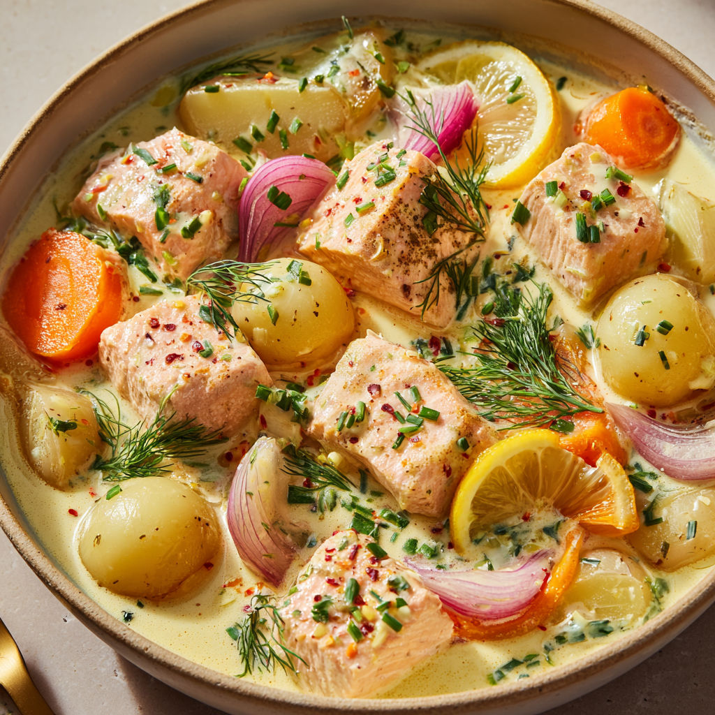 Un plat de saumon avec une sauce tendre est présenté joliment dans un bol.