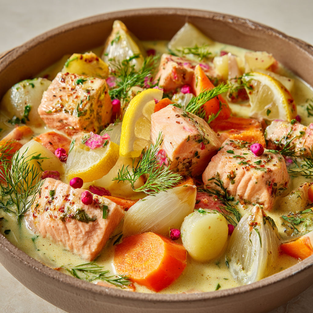 Blanquette de saumon ultra fondante à la sauce crémeuse citronnée.