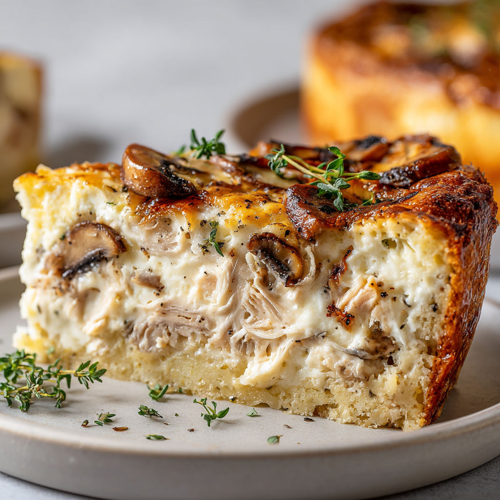 Un plat de quiche sans pâte au thon et champignons présenté sur une assiette.