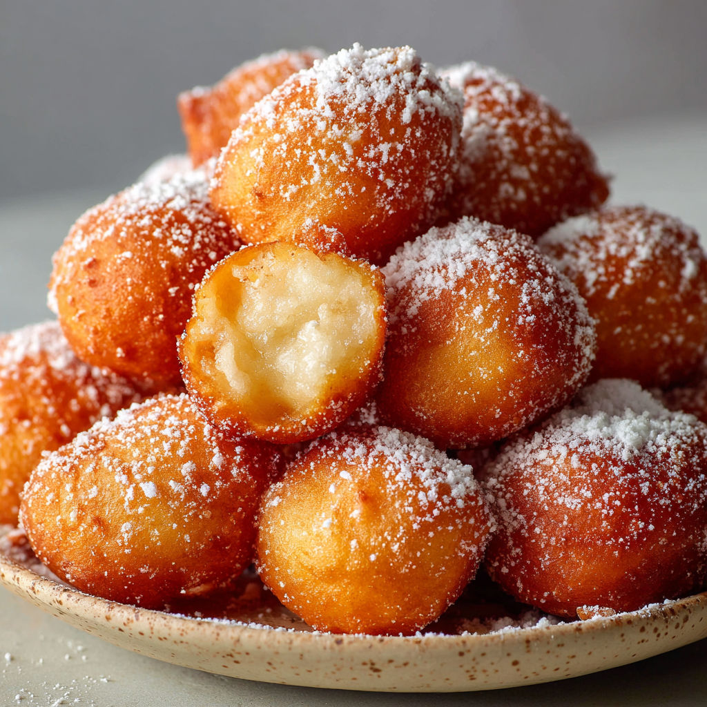 Une pile de beignets au yaourt super faciles et moelleux.