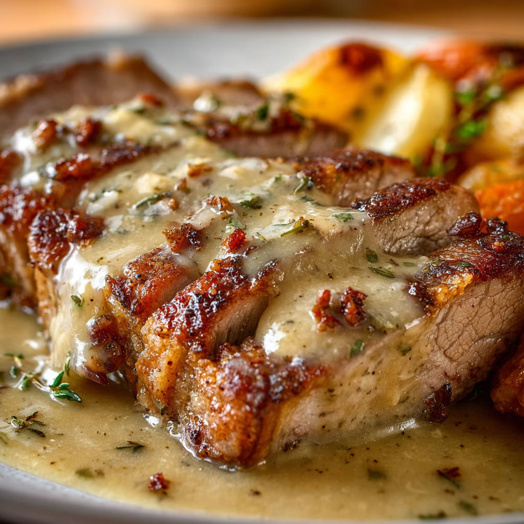 Morceau de veau confit, tout moelleux, servi avec des légumes dorés et un jus léger.