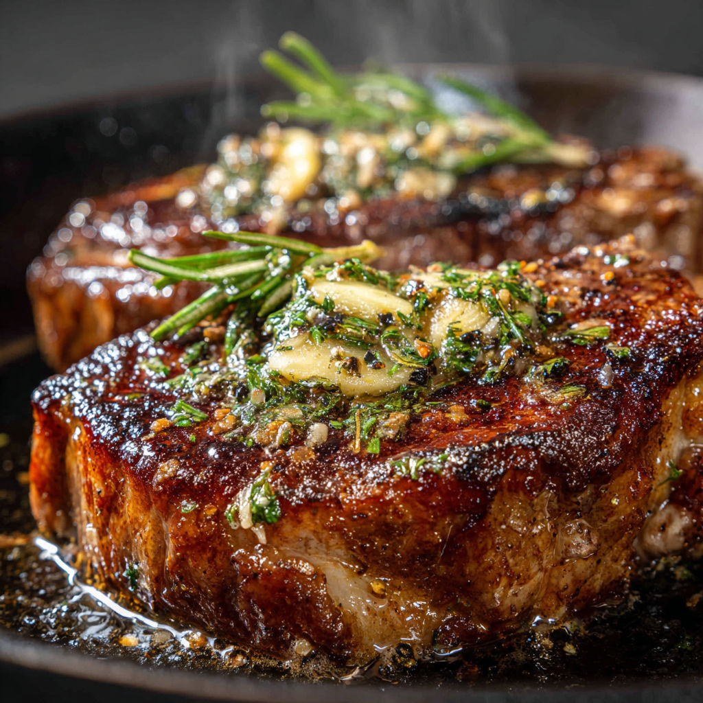 Entrecôte Saisie, Beurre d’Ail et Herbes Fraîches.