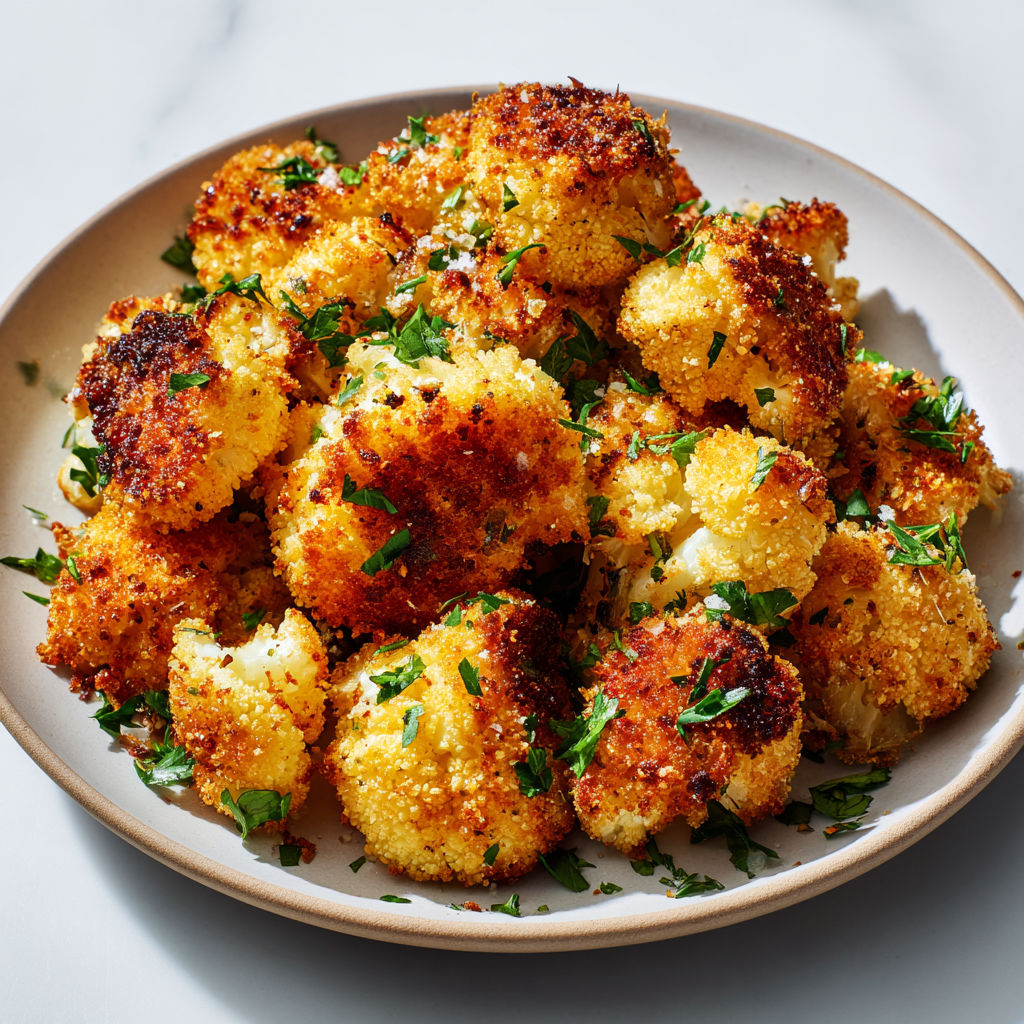 Assiette garnie de chou croustillant au parmesan.