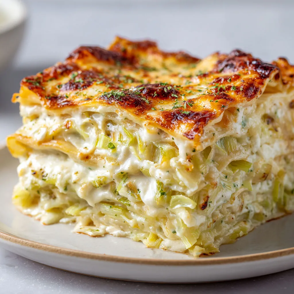 Lasagnes Moelleuses Poireaux et Sauce Boursin.