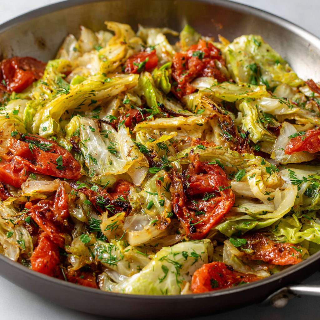 Délicieux chou méditerranéen, tomates et herbes fraîches.