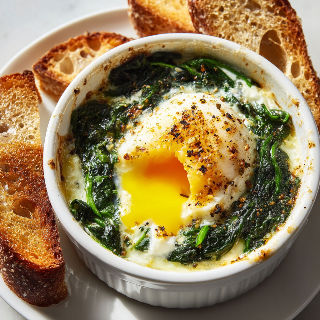 Délicieux œufs au chèvre et épinards faits rapidement.