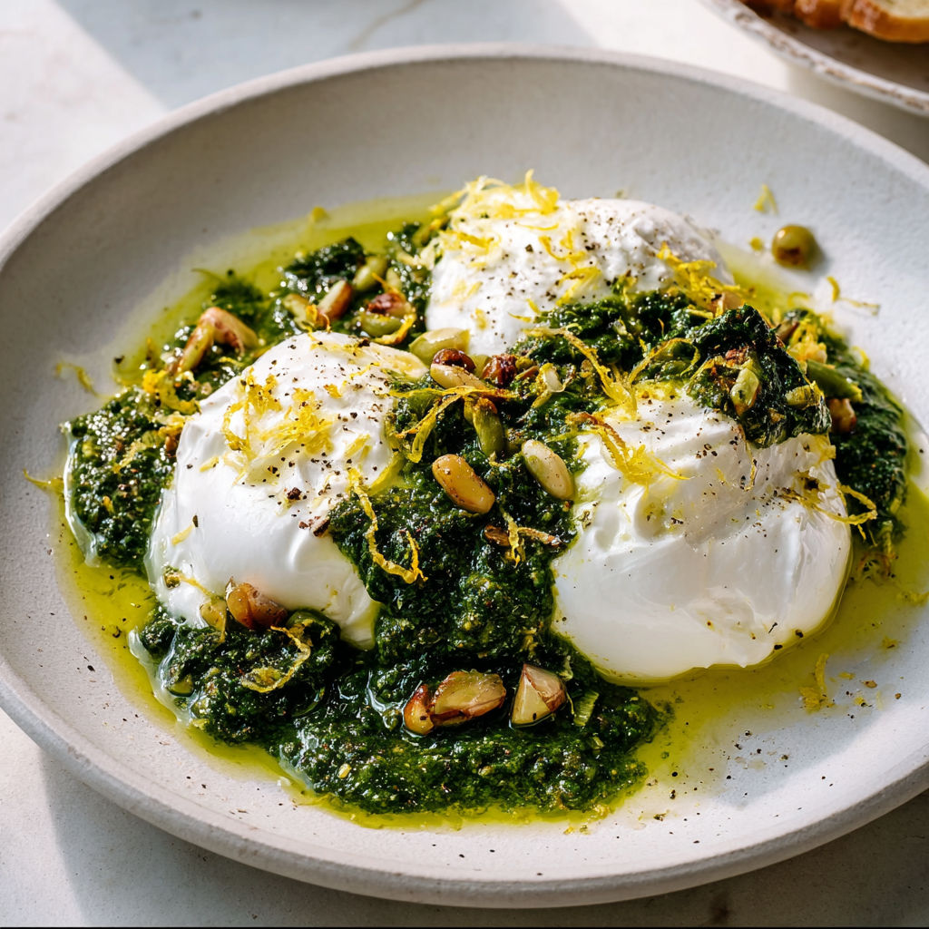 Un plat simple et savoureux mettant en lumière une burrata hivernale dans un service rustique.