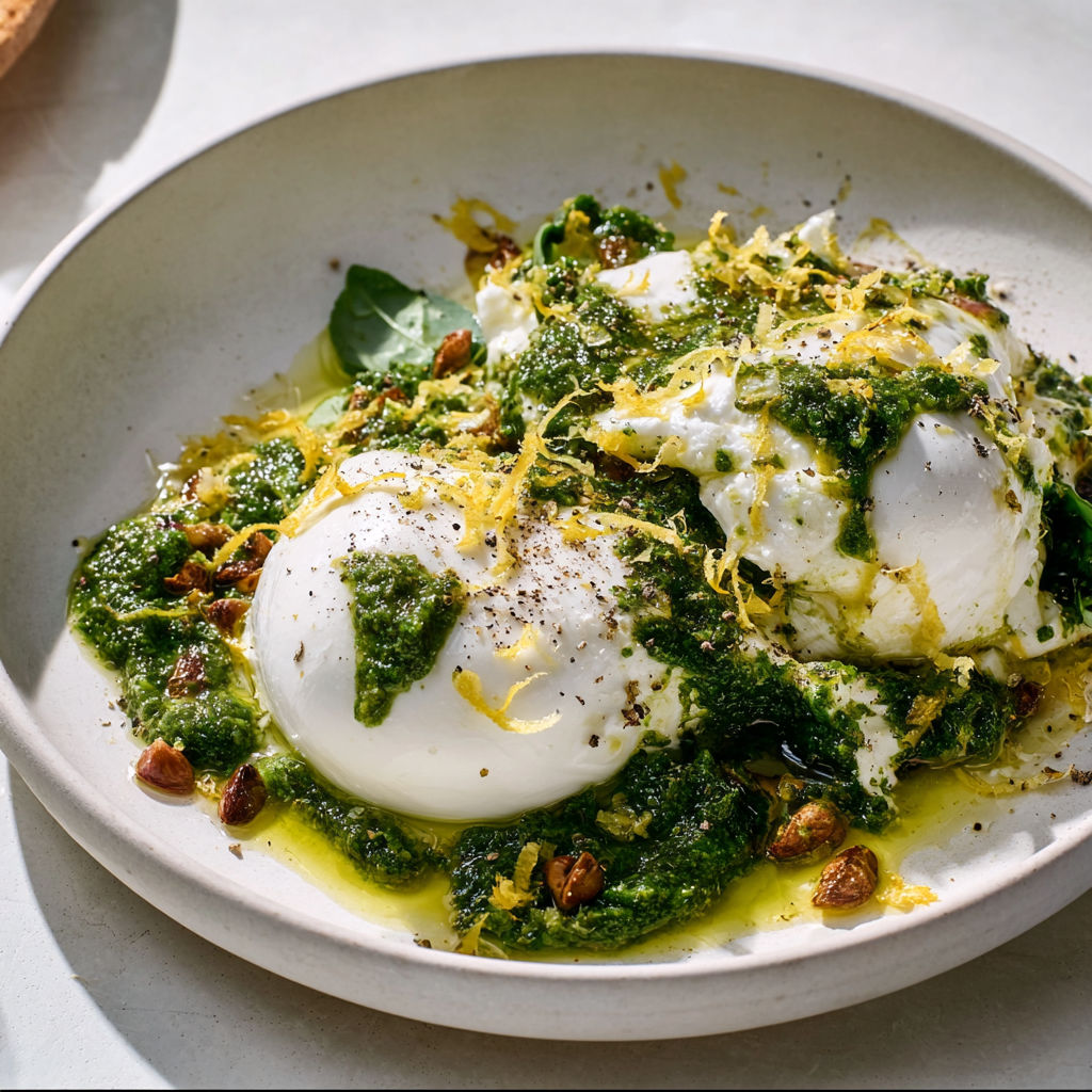Pesto d'épinards et burrata : la version express qui met le sourire à table.