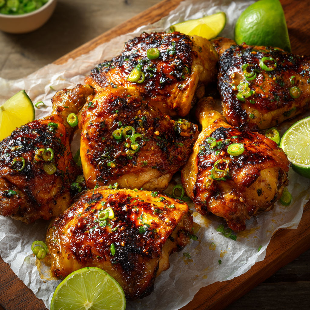 Poulet fumé servi avec des quartiers de citron.