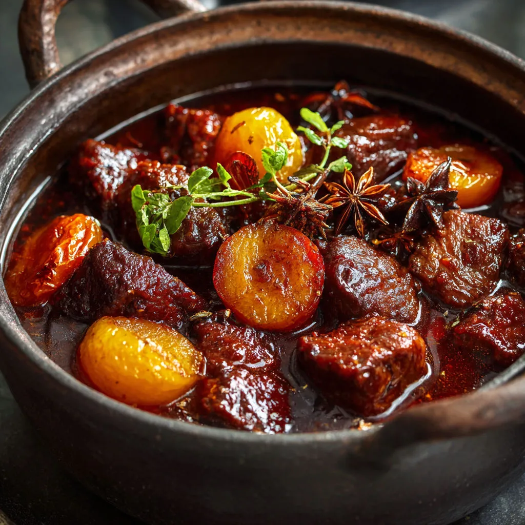 Mijoté de veau, coings et kumquats tout en douceur.