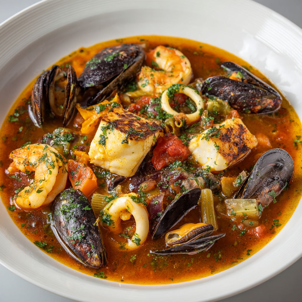 Plat de la mer au safran et sa rouille douce.