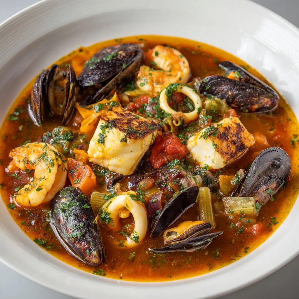 Plat de la mer au safran et sa rouille douce.