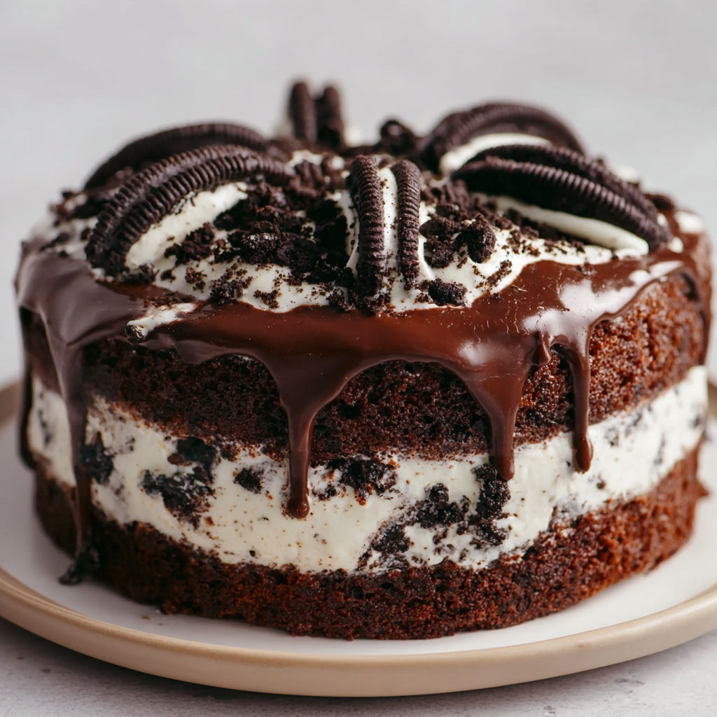 Gros gâteau moelleux au chocolat façon Oreo avec crème mascarpone ultra gourmande.