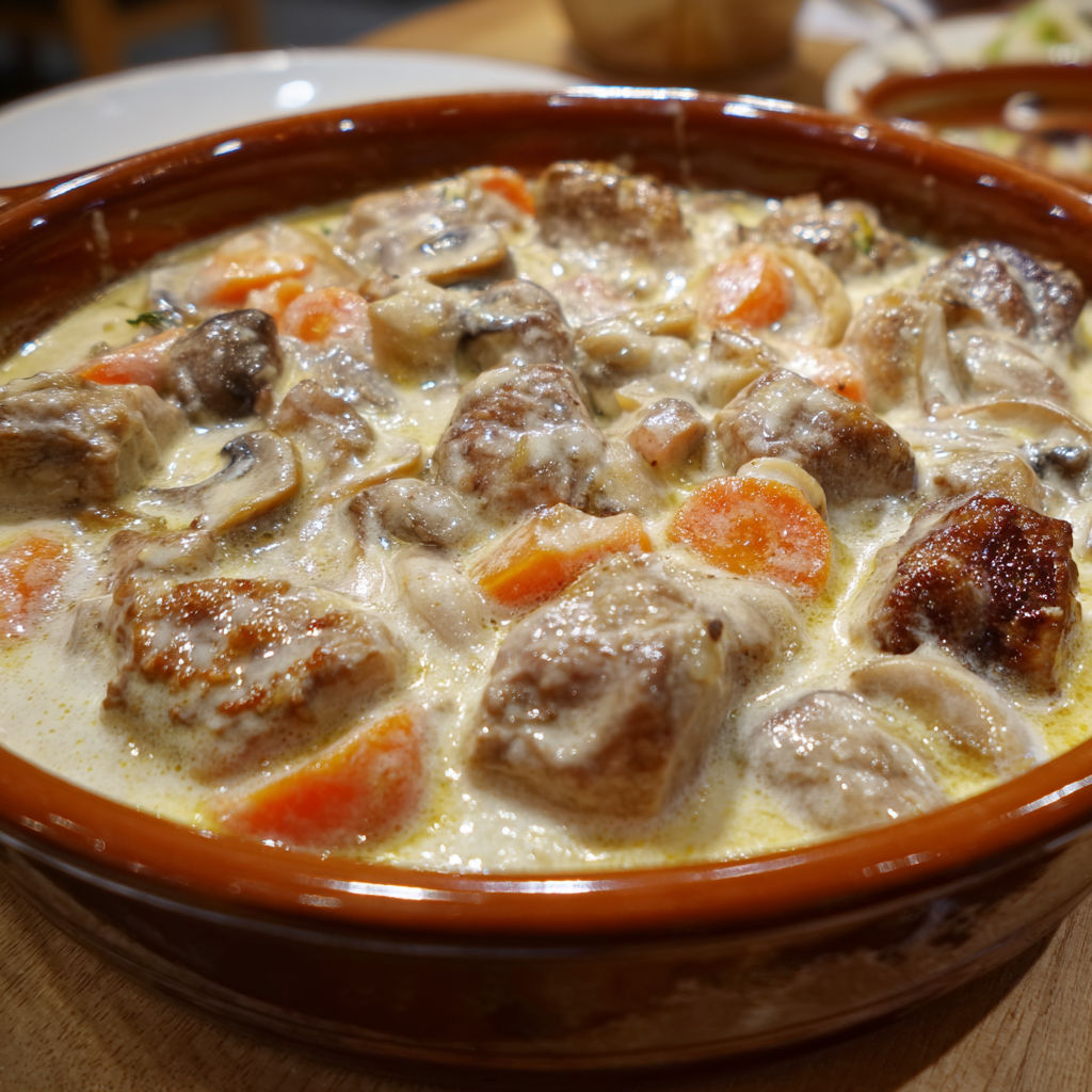Blanquette de veau revisitée, crémeuse et sans gluten.