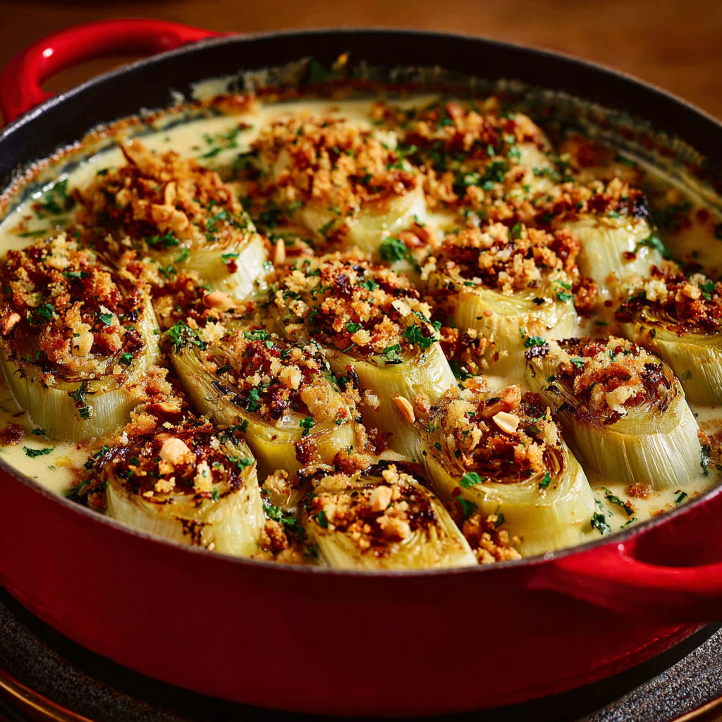 Poireaux rôtis crémeux, gruyère fondu et panko croquant, irrésistibles.