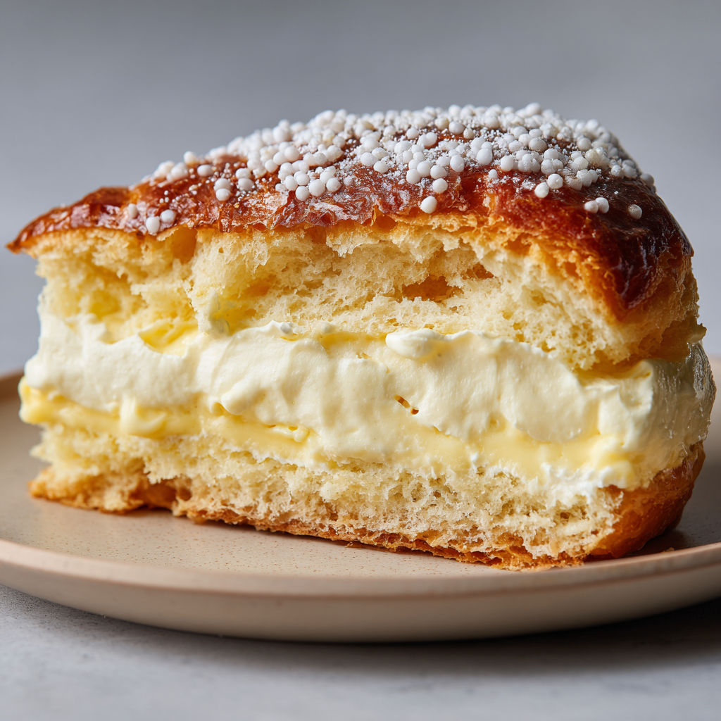 Une tarte tropézienne gourmande posée sur une assiette.