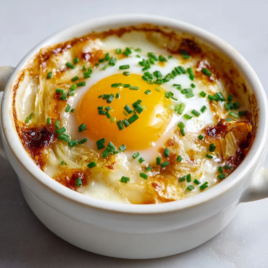 Œufs cocotte extra onctueux sur endives fondantes et Maroilles.
