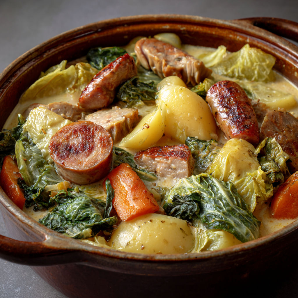 Un plat chaud de potée savoyarde aux diots dans un bol