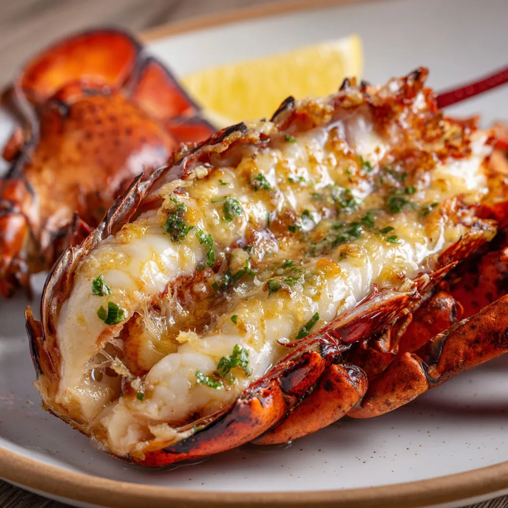 Homard bien entier, croustillant du barbecue, accompagné de citrons dorés à la flamme et d’un beurre d’algues hyper fondant pour une ambiance festive à table.