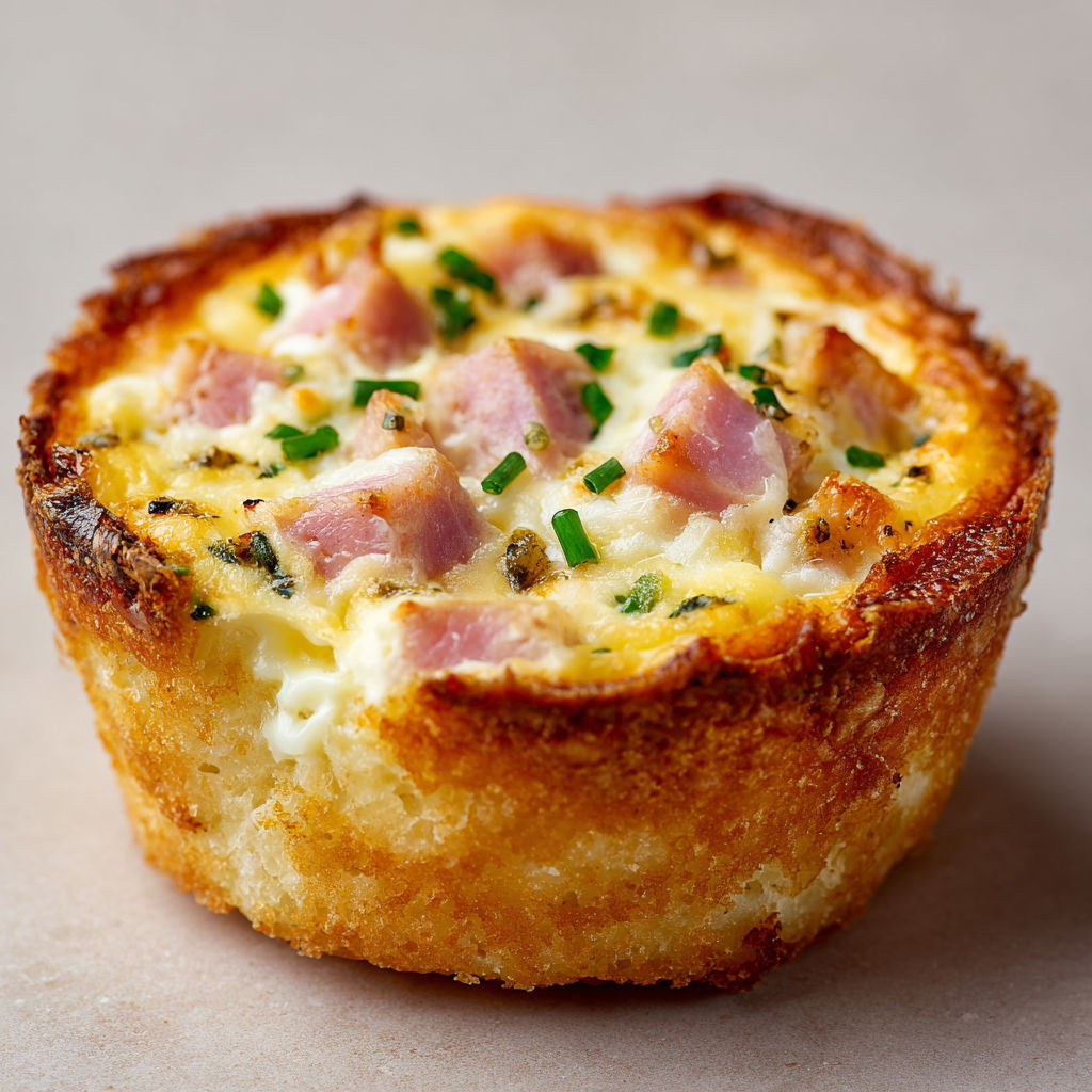 Croque-quiches mini au jambon, joliment dorés avec centre bien crémeux.