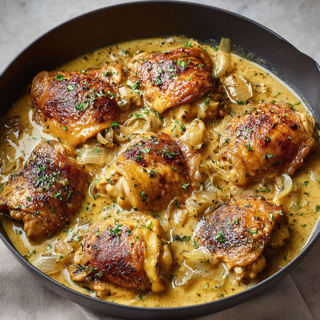 Délicieux poulet normand dans une assiette