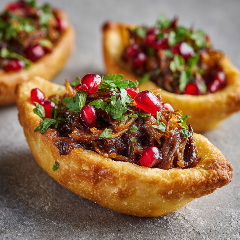 Mini barquettes dorées à l’agneau fondant et miel.