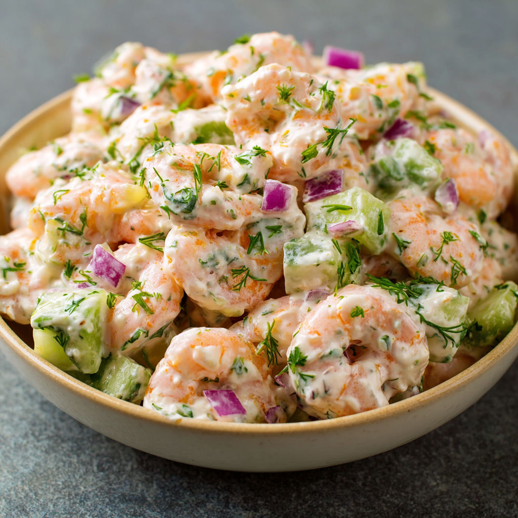 Salade de Crevettes Fraîche au Concombre et Céleri.