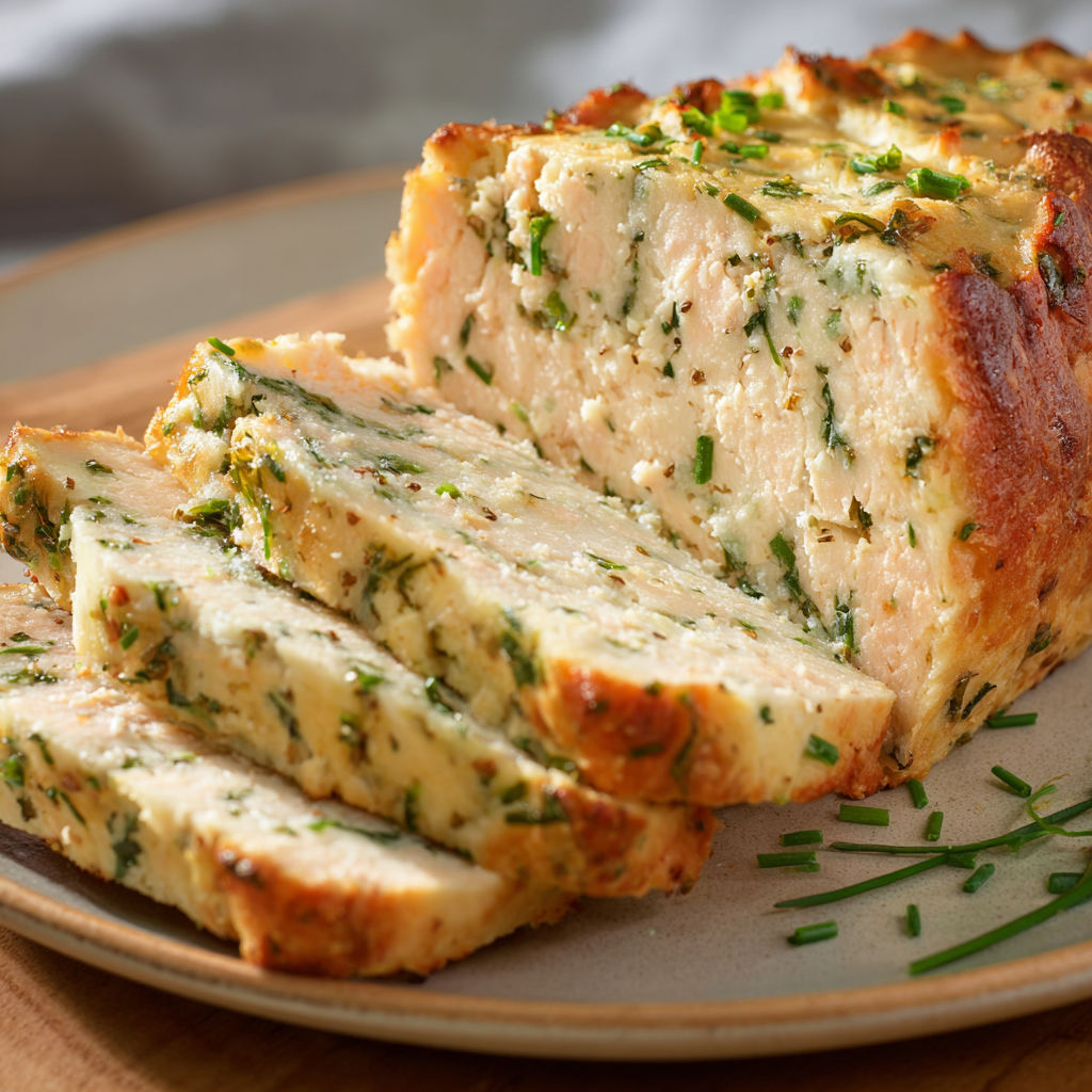 Une part de pain de poisson préparée par Philippe Etchebest, ornée de fines herbes.