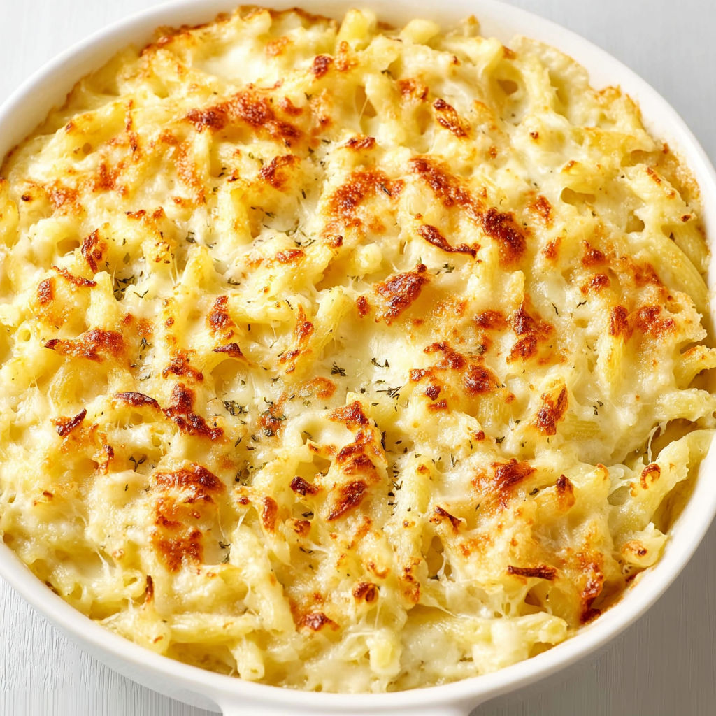 Un délicieux plat de pâtes gratinées au fromage.