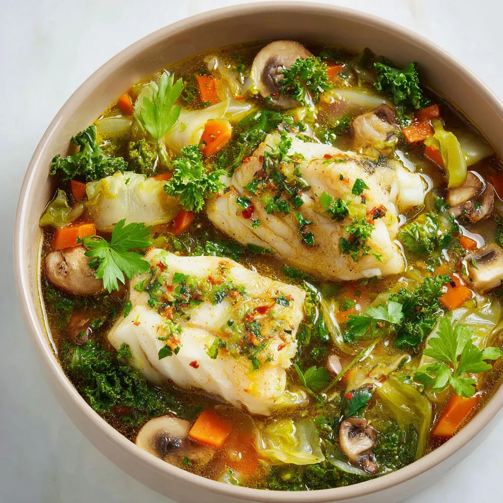 Merlan tendre avec légumes fondants.