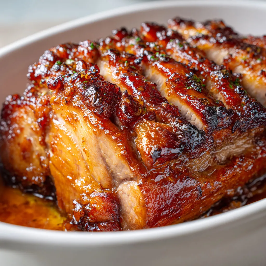 Porcelet doré au miel et épices, croûte croustillante et viande tendre.
