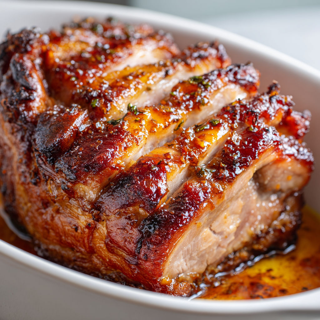 Superbe rôti de porcelet doré au miel et épices subtilement parfumé.