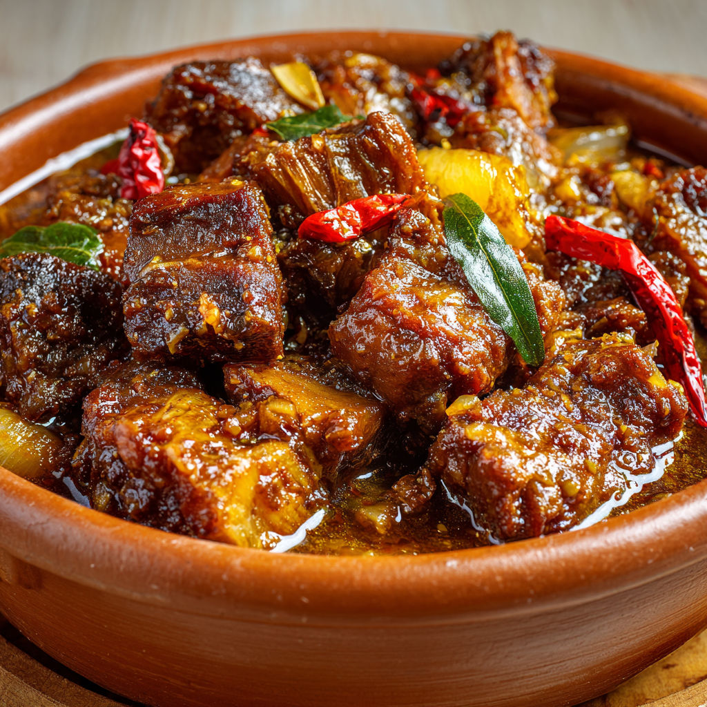 Porc mijoté aux épices créoles, citron vert, viande tendre à souhait.