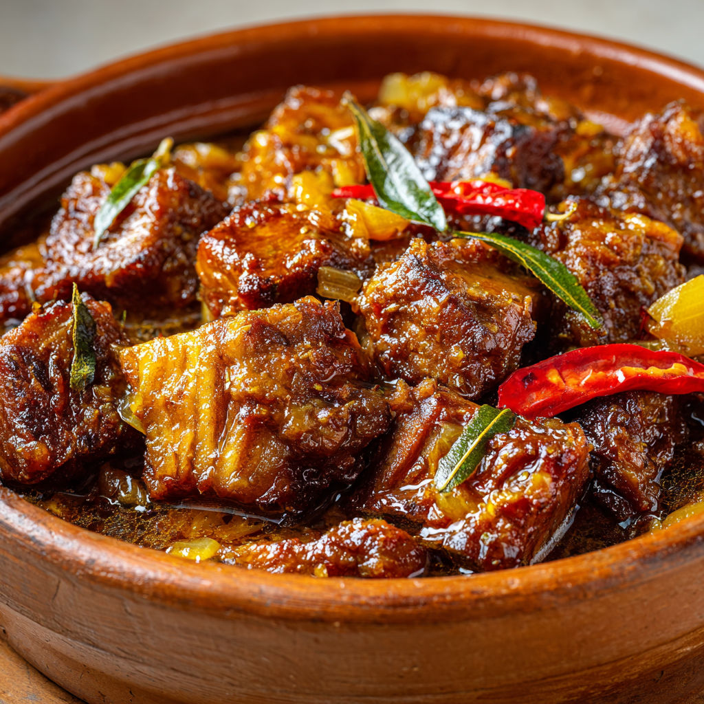 Porc fondant aux arômes créoles, piment doux, gingembre et herbes fraîches.