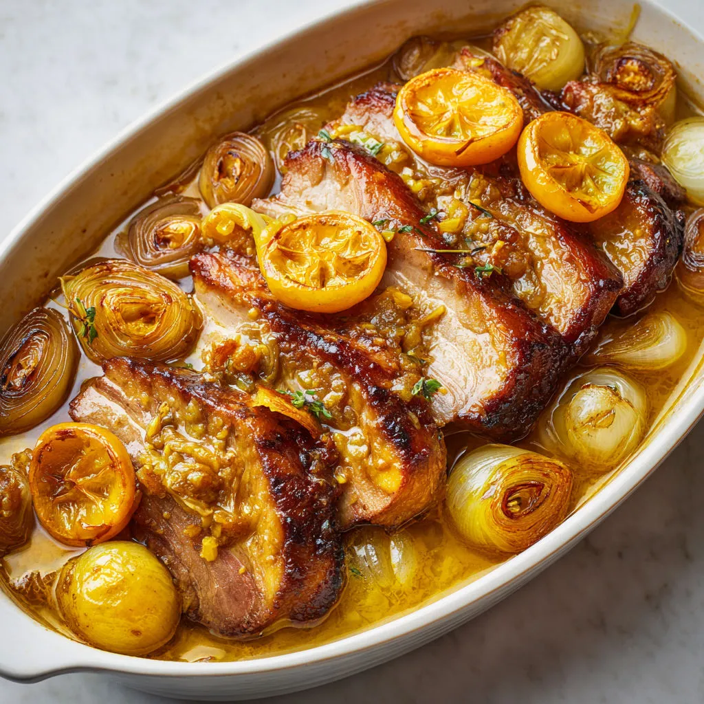 Porc bien tendre, citrons confits et vin blanc, la cocotte qui sent bon le partage.