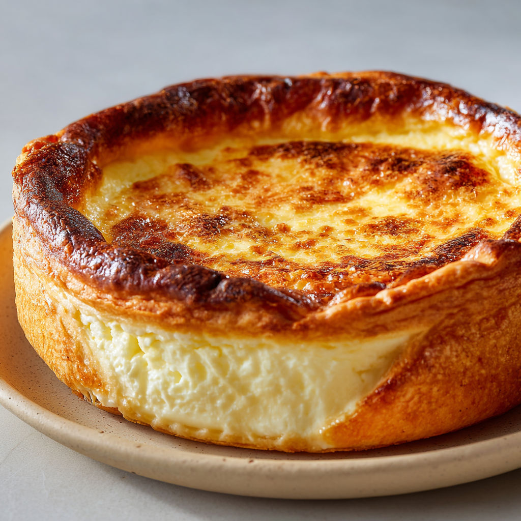 Une délicieuse tarte au fromage blanc d'Alsace présentée sur un plat.