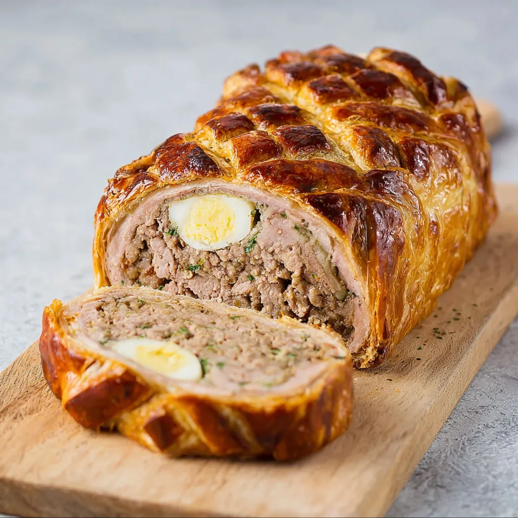 Pain de veau à la croûte dorée, farce parfumée et généreuse, esprit maison.