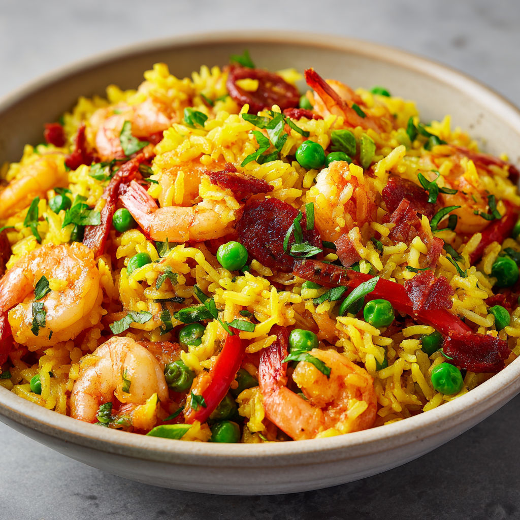 Salade colorée aux fruits de mer et chorizo, comme un air méditerranéen.