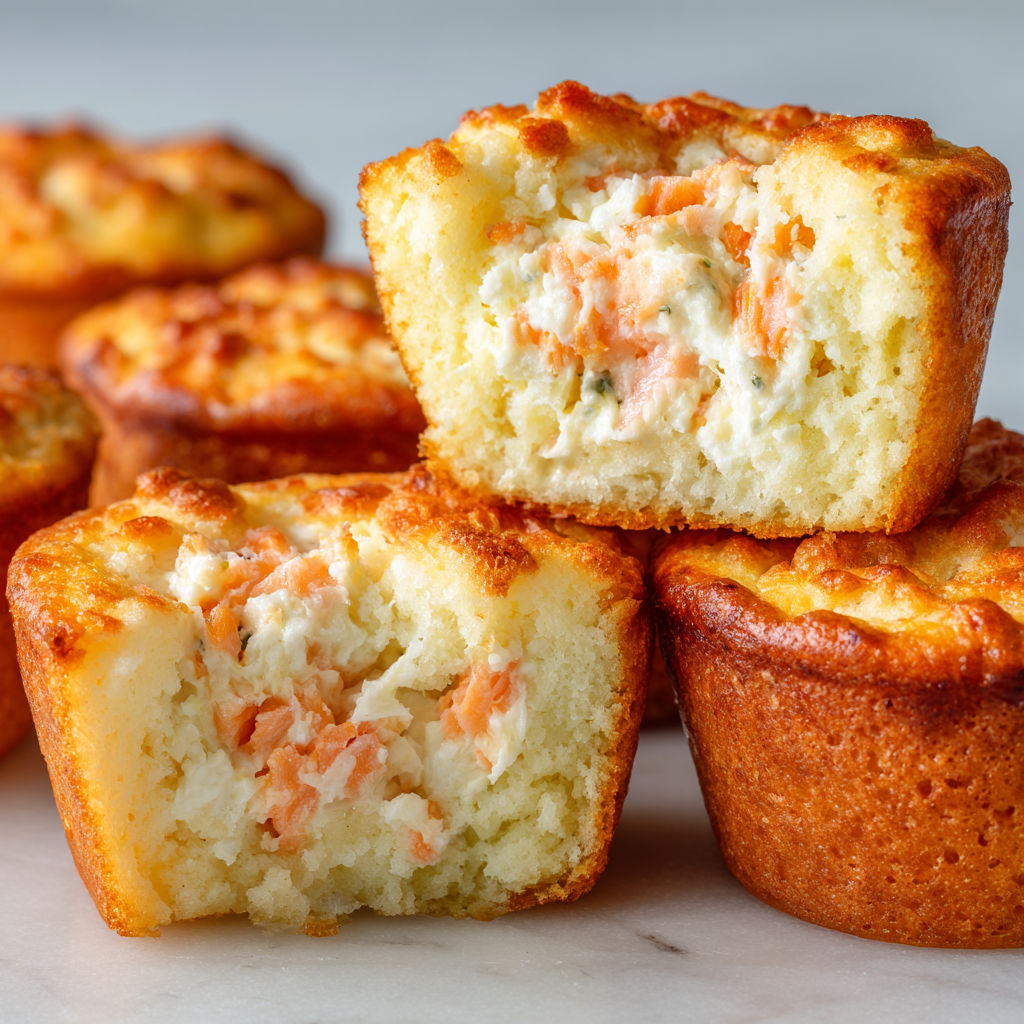 Cakes salés au saumon fumé et Boursin, fondants à cœur et savoureux.