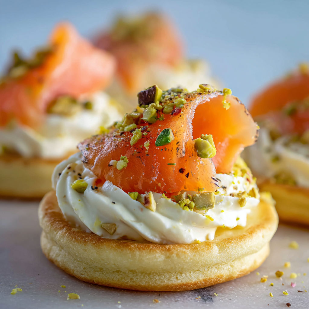 Blinis moelleux garnis de saumon et fromage frais pour apéritif parfait.