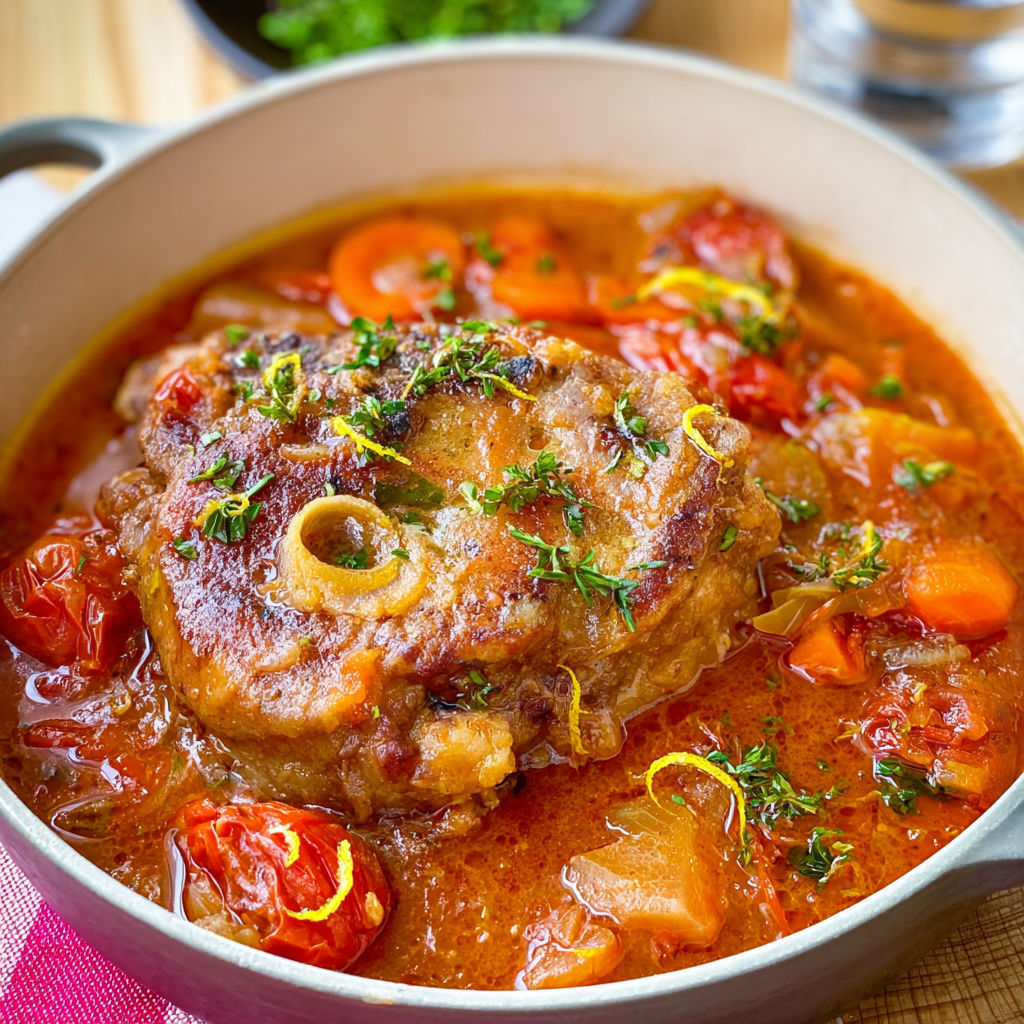 Morceaux de dinde tendres cuisinés avec des légumes dans une cocotte.