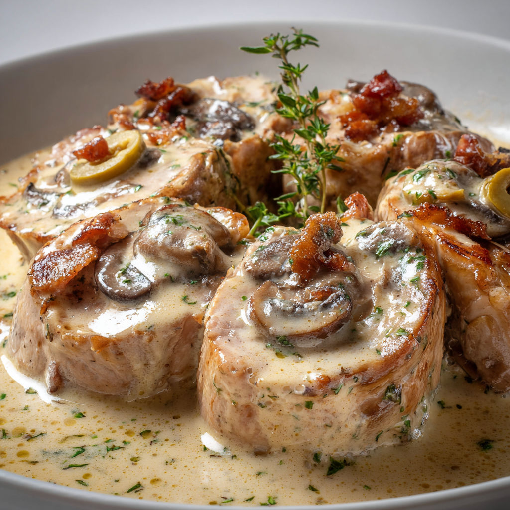 Délicieux veau mijoté au vin blanc et champignons, à savourer.