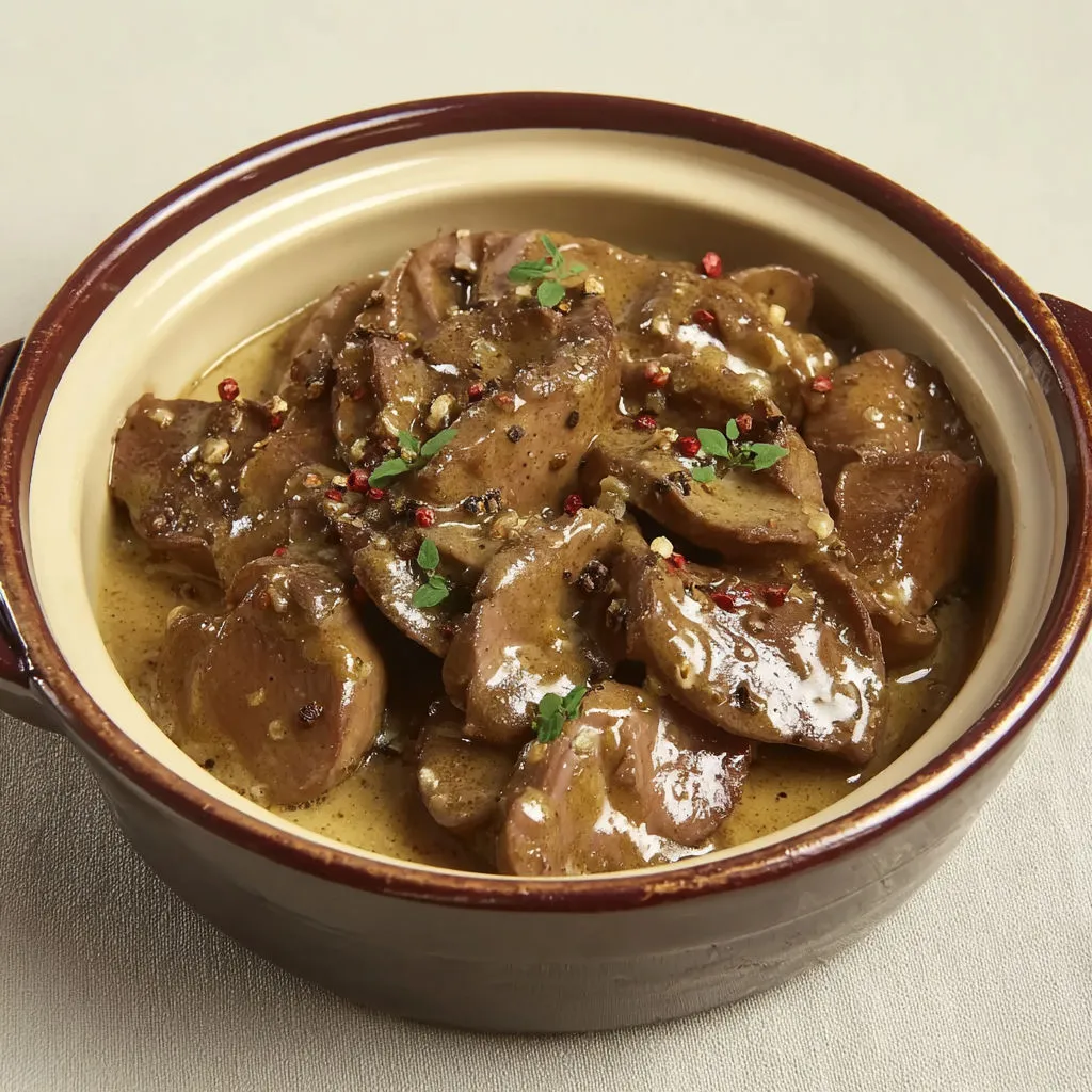 Rognons de veau nappés d’une sauce crémeuse à la moutarde et vin blanc, esprit bistrot.