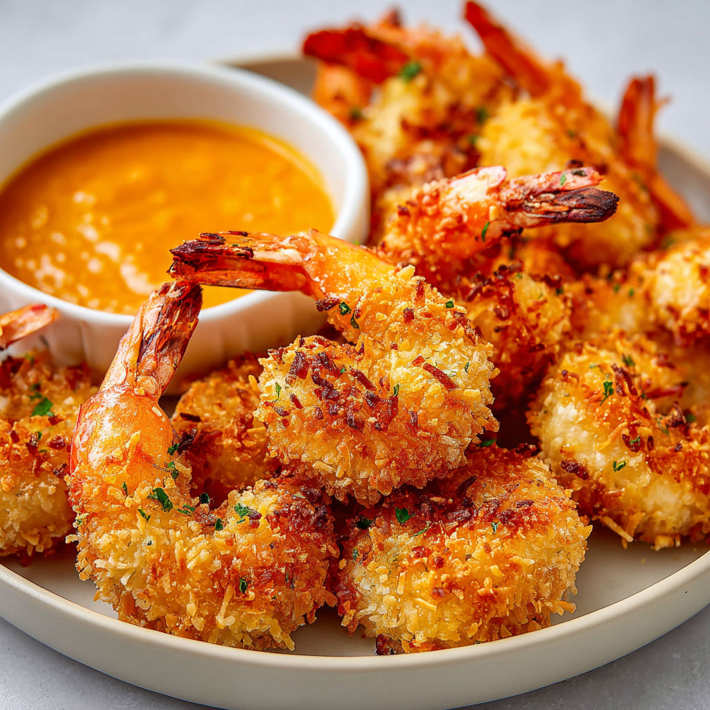 Des crevettes au Airfryer enrobées de panko et coco, dorées et gourmandes.