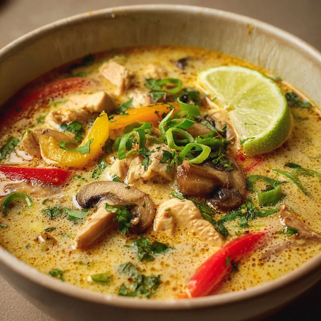 Bouillon thaï poulet curry lait de coco, exotique et cosy.