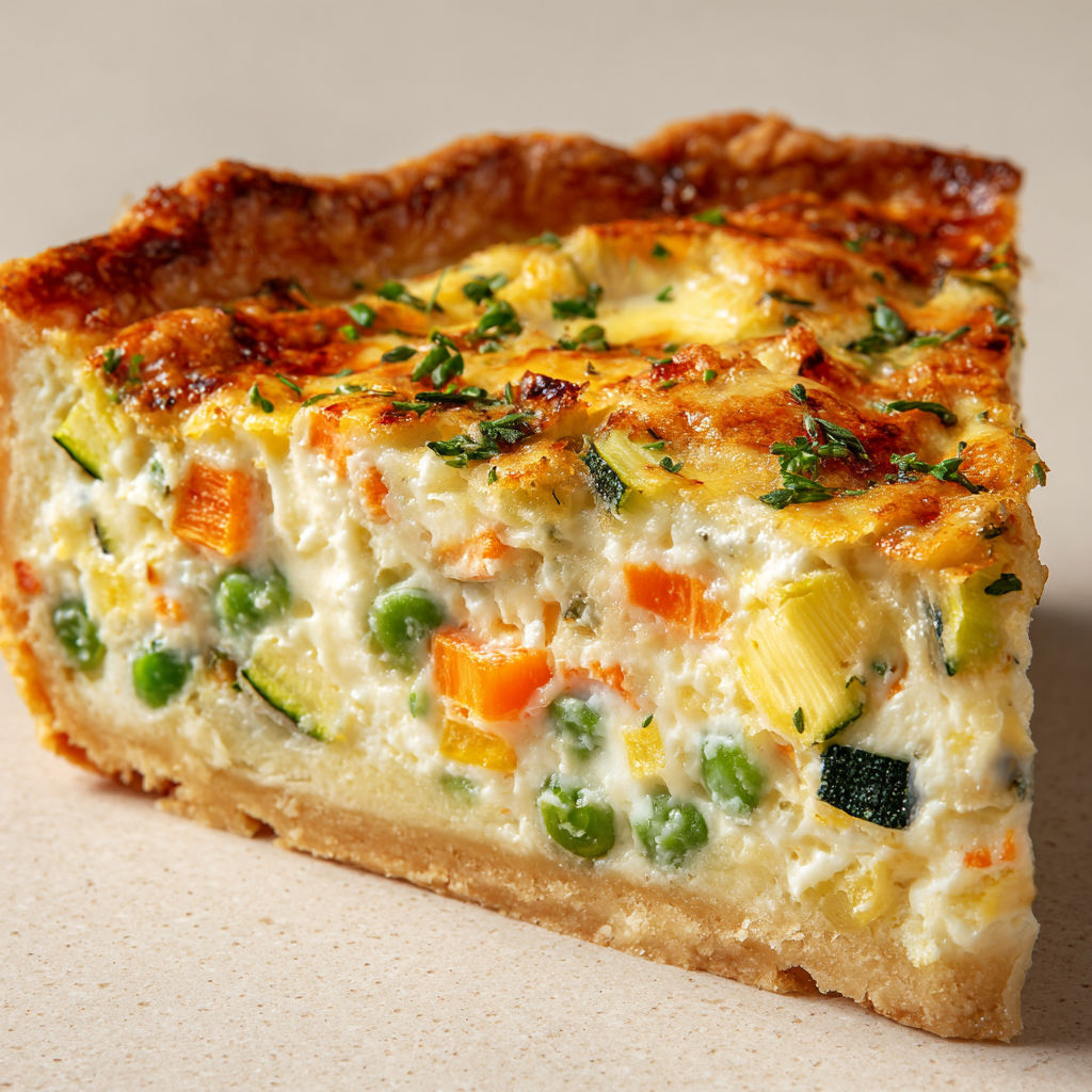 Une délicieuse tarte à la ricotta et légumes sur une table.