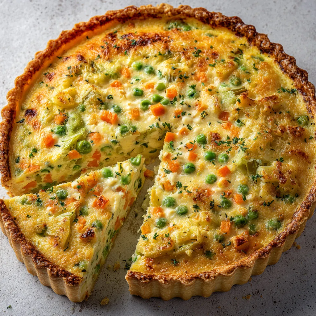 Une part de tarte ricotta légumes posée sur la table.