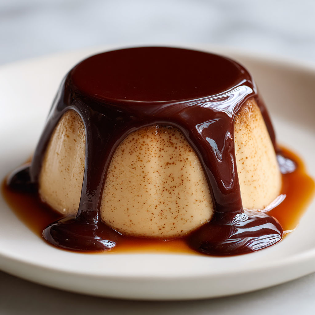 Panna cotta café ultra fondante avec nappage chocolat délicieusement coulant.